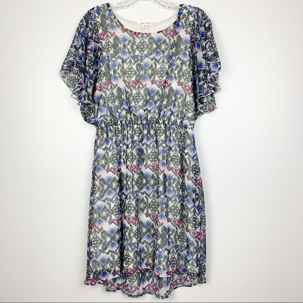 Miami Dress Lined Tropical Print Sleeves M A11